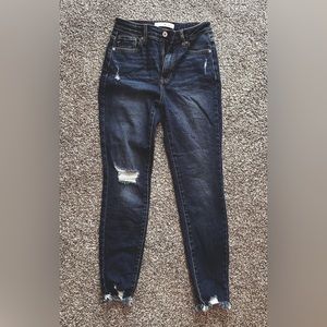 KanCan Distressed Skinny Jeans Size 26/5 Raw Hem
Never worn
Dark navy wash